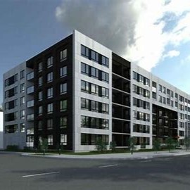 Portes et cadres architecturaux en acier installés dans le projet résidentiel multilogements Le Suroît II à Montréal, Québec – Raymond Architectural