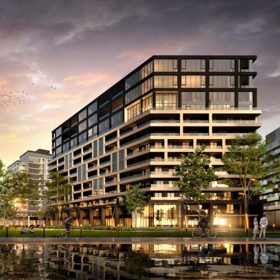 Portes architecturales en acier installées dans le projet résidentiel multilogements Oria à Brossard, Québec – Raymond Architectural